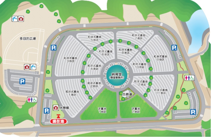 本市では初めてとなる納骨堂、芝墓地などを整備