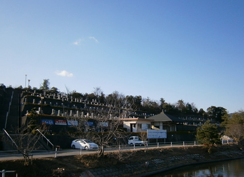 霊園の前には、水鳥が住む心和む池があります。